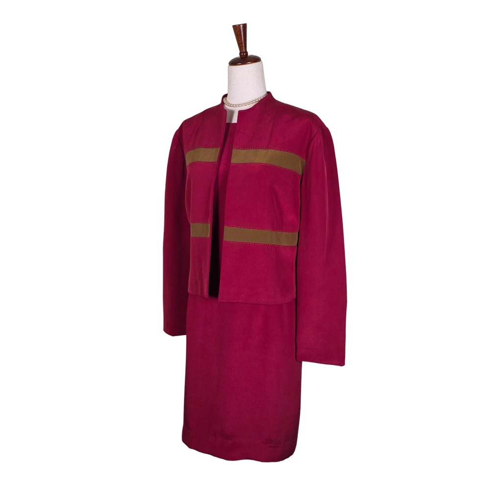 Vintage Shomi by‎ Miller Shor Silk Dress & Jacket Set Size 16 Red Wine Plus Size